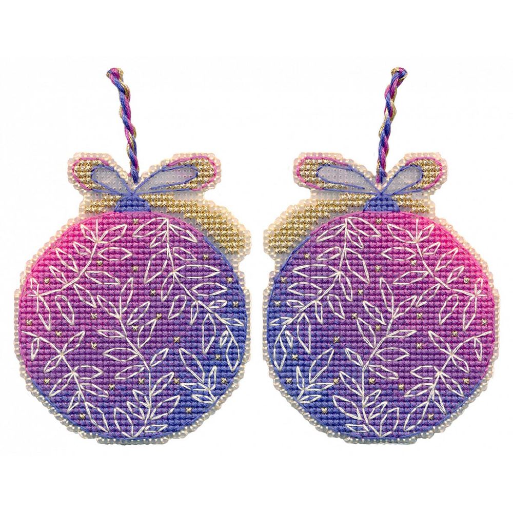 Набор для вышивания нитками Овен, Ёлочная игрушка. Сиреневый шар 7,3х9см
