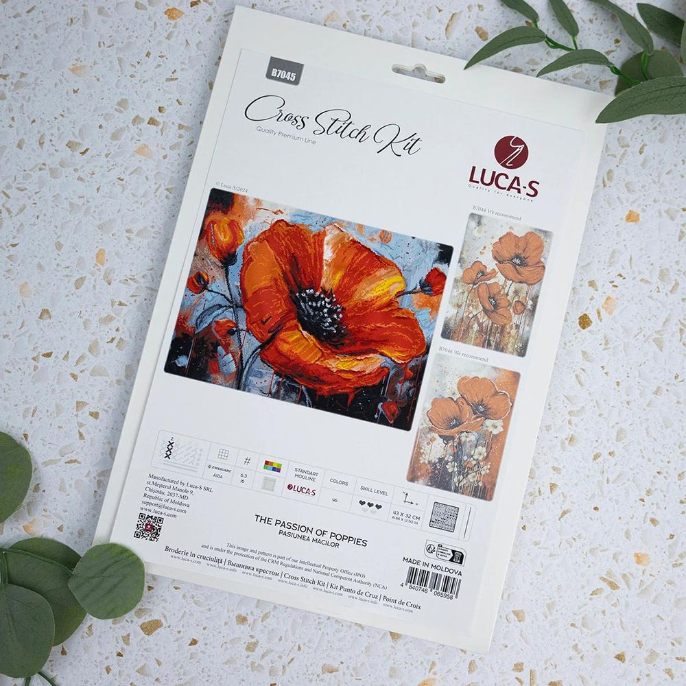Набор для вышивания нитками Luca-S, Страсть маков, 43х32см