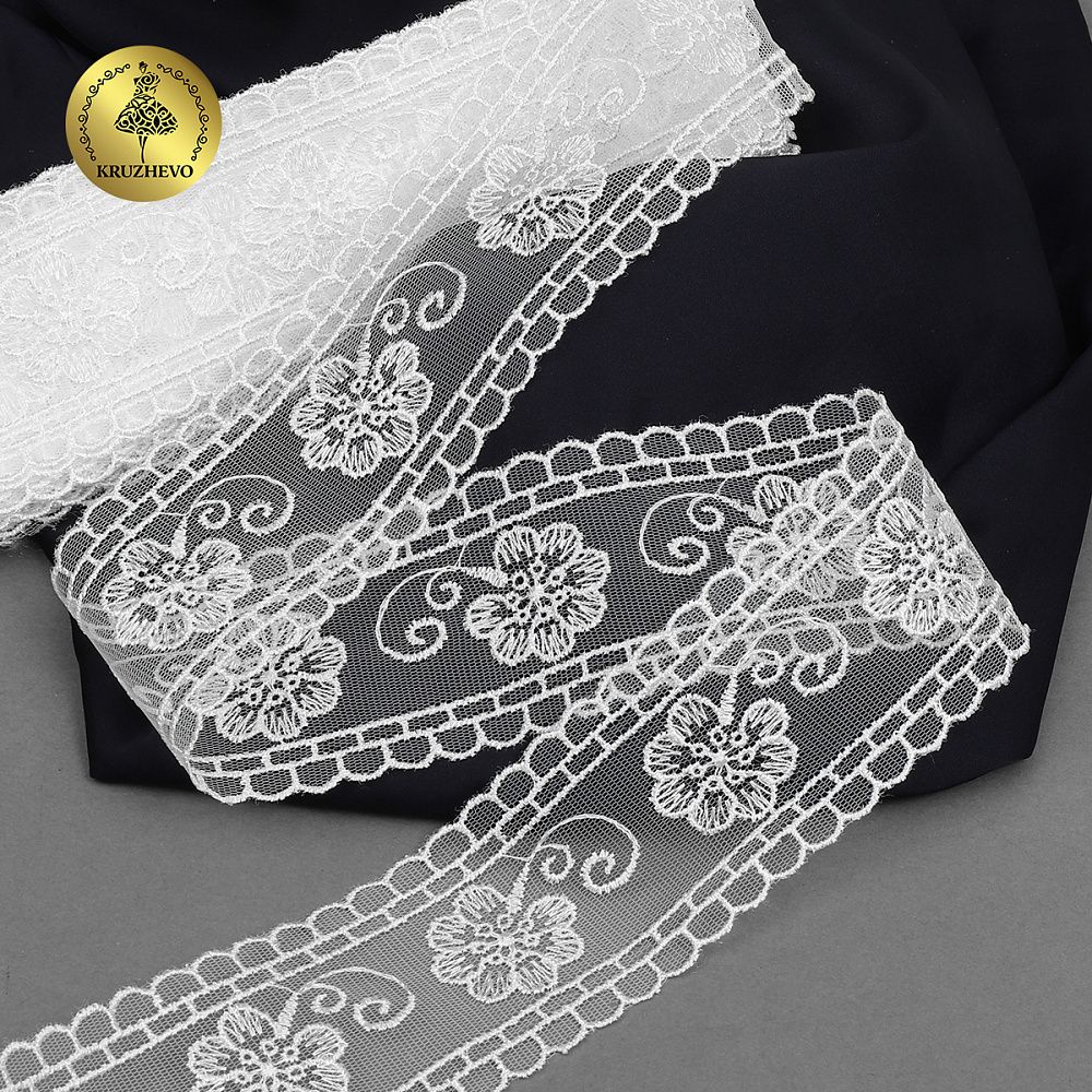 Кружево на сетке 53 мм, TR.1159B, 01 белый, 12м, Kruzhevo