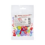 Бусины пластик 4х12 мм, 1000 шт (10х100 шт), №01 прозрачные/цветные сердечки английский алфавит, Hobbius ABFG