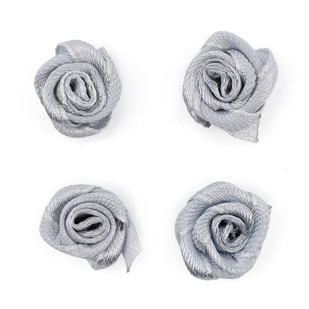 Цветы пришивные атласные Роза 1,5 см, 4шт (серебристо-серый)