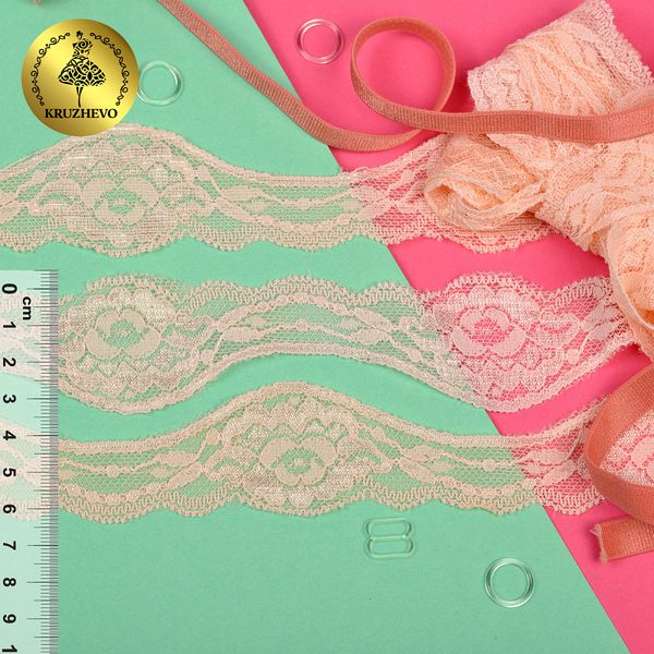 Кружево эластичное (стрейч) 37 мм, 270, цв.07 св.розовый уп. 18,3 м, Kruzhevo