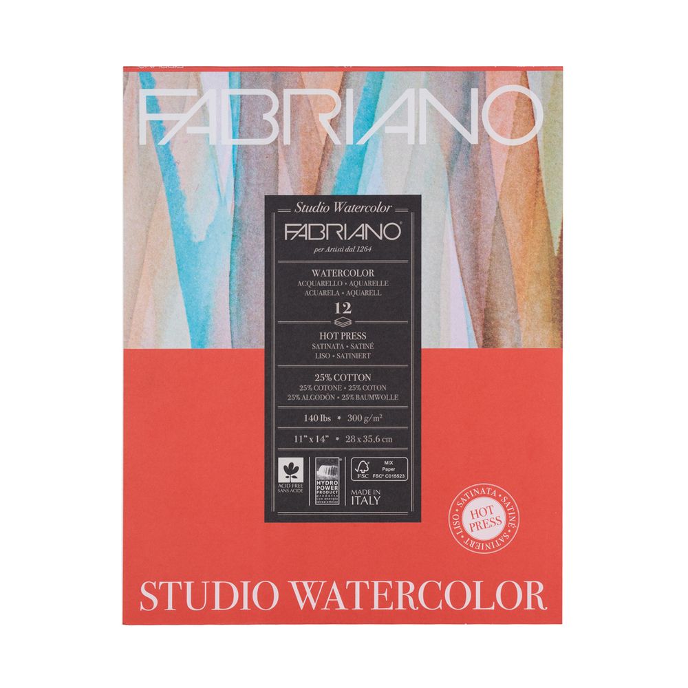 Альбом для акварели Watercolour Studio 300 г/м², 28х35.6 см, склейка с одной стороны 12 л, мелкозернистая, Fabriano