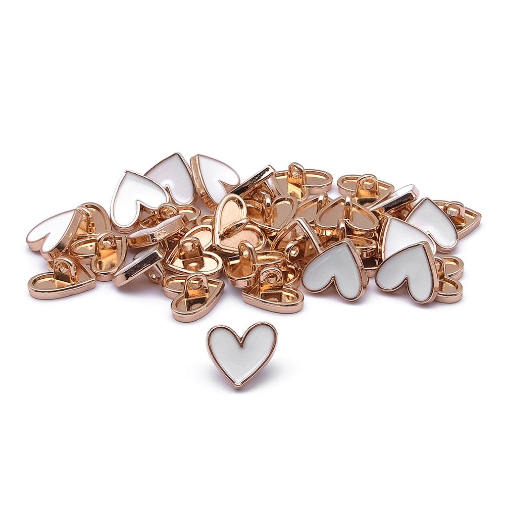 Пуговицы на ножке фигурная Сердце 20L (13мм), металл (White/G (белый/золото)), MEs-2012, 36 шт