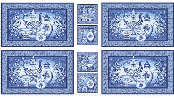 Ткань для пэчворка Peppy Лазурное чудо, рулон 112 см / 5 метров, ЛЧ-02 Панель голубой, Peppy