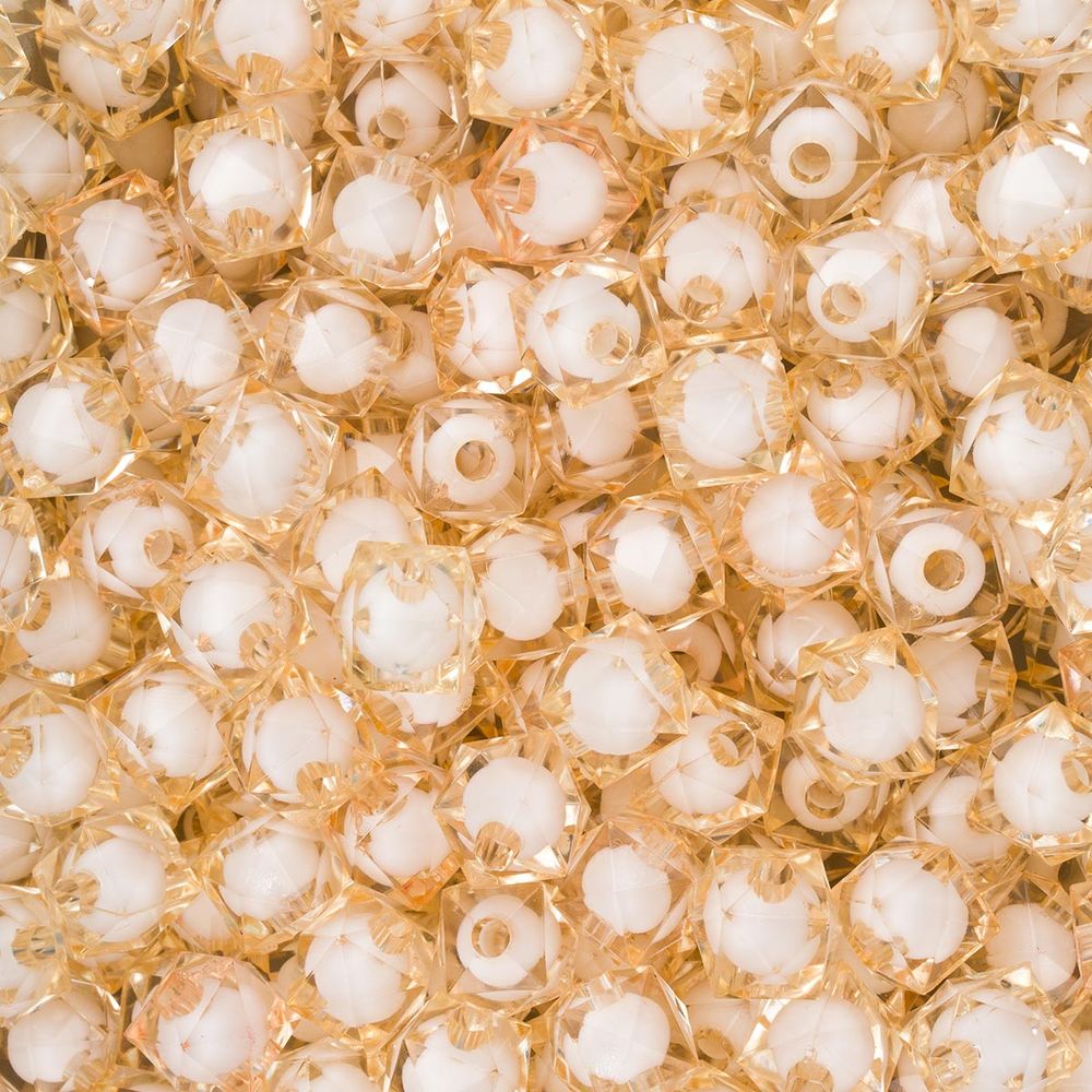 Бусины акрил ⌀10 мм, 500 г, в цвете с белой сердцевиной, граненый куб, 35 бежевый, Astra&Craft