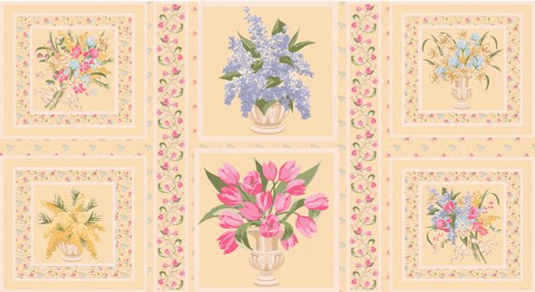 Ткань для пэчворка Peppy Весенний этюд, рулон 112 см / 5 метров, ВЭ-01 Панель желтый, Peppy