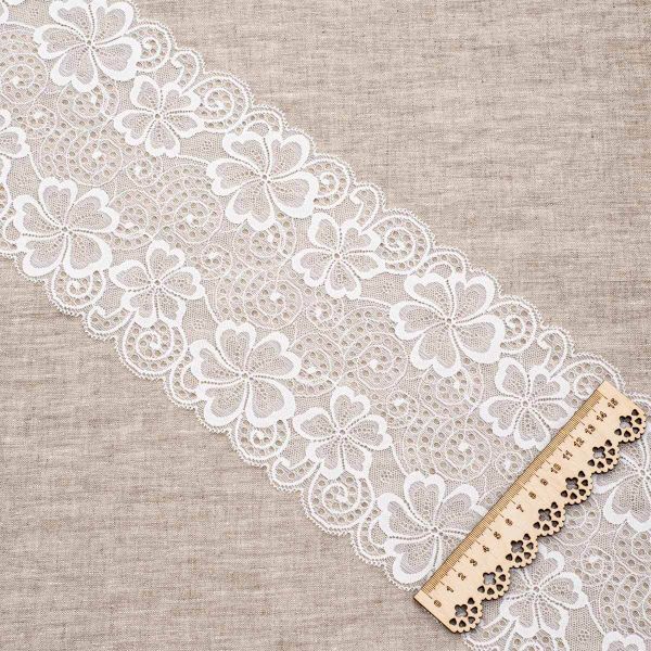 Кружево бельевое эластичное 185 мм / 3 метра (±4 см), белый LAEC-15459