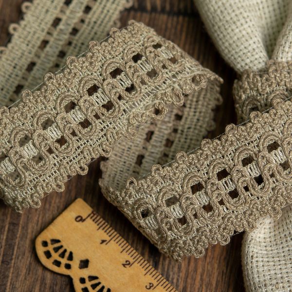 Кружево вязаное (тесьма) 33 мм / 10 метров, 6658/10Т цв.071 льняной, Kruzhevo