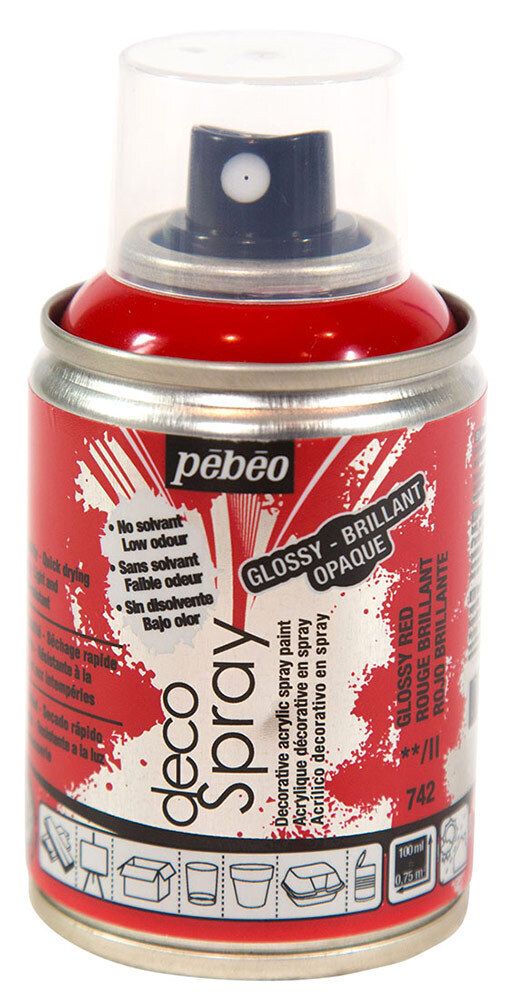 Краска на водной основе аэрозольная decoSpray 100 мл, 093742 красный глянцевый, Pebeo