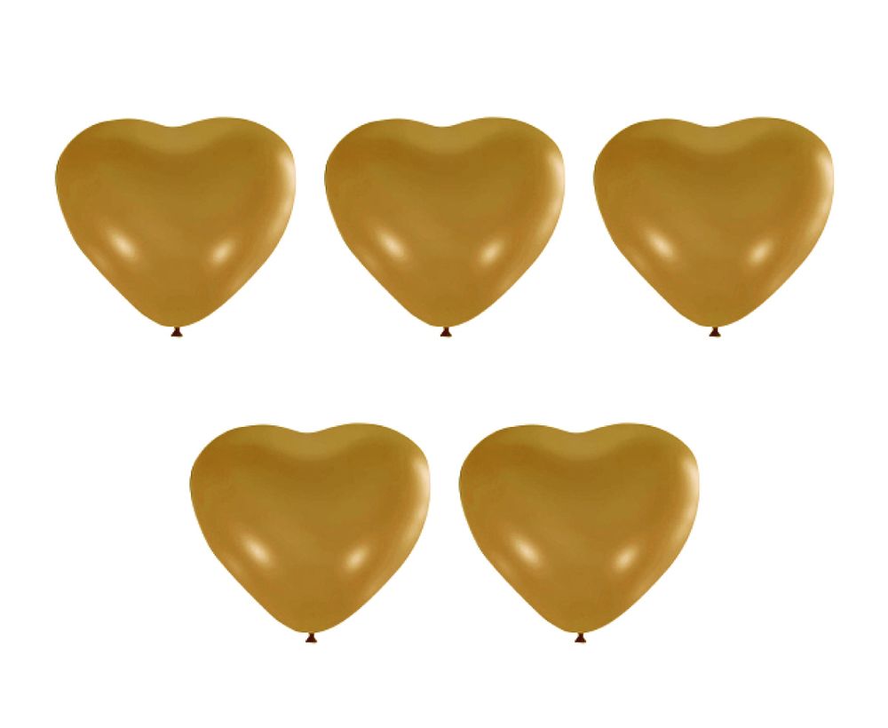 Набор воздушных фигурных шаров Сердце 30 см, 5 шт, хром золотой, Boomzee BWHZ-30