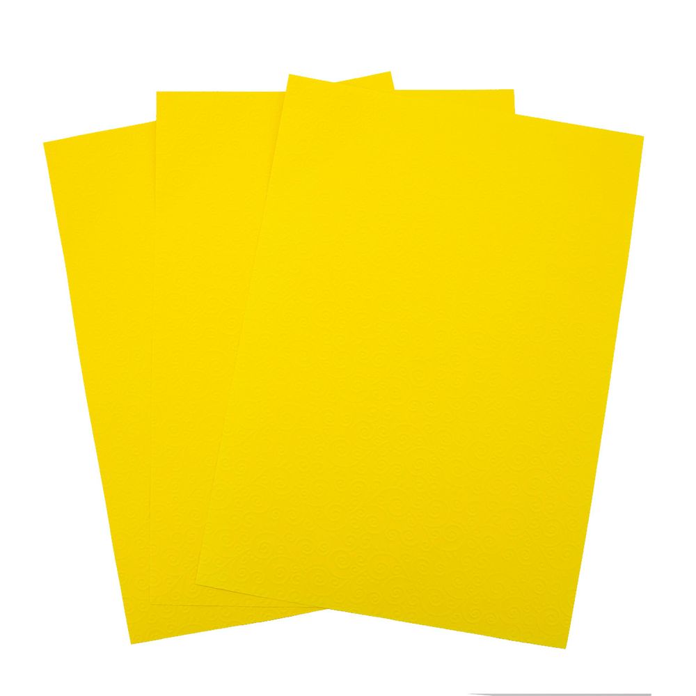 Бумага для творчества с рельефным рисунком Завитки, 3 листа, 11 ярко-желтый