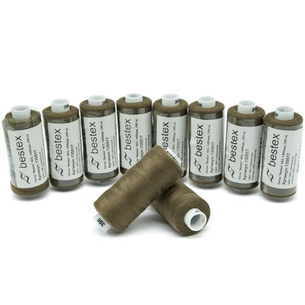 Нитки швейные бытовые Bestex 40/2, 365 м (400 ярд) / 10 кат., 396 коричневый хаки