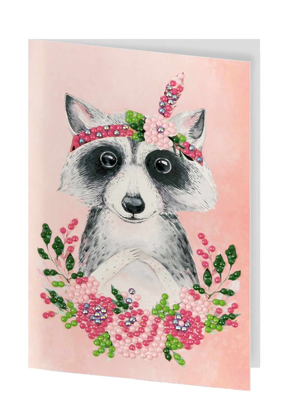 Алмазная (кристальная) мозаика Фрея, открытка Енотик с цветами, 14.8х10.5 см