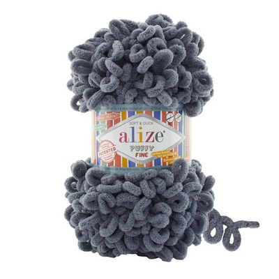 Пряжа Alize (Ализе) Puffy Fine / уп.5 мот. по 100 г, 14м, 87 серо-голубой