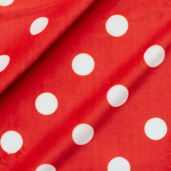 Мех коротковорсовый 1,5мм с принтом горох, 47*47см (±2см), 100% п/э (красный/белый) 29491