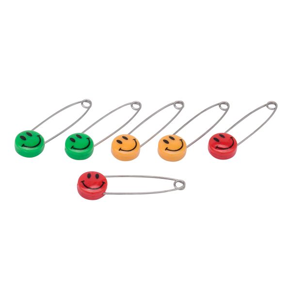 Булавки английские безопасные Смайлики, 6 шт, цв.микс, MTW102