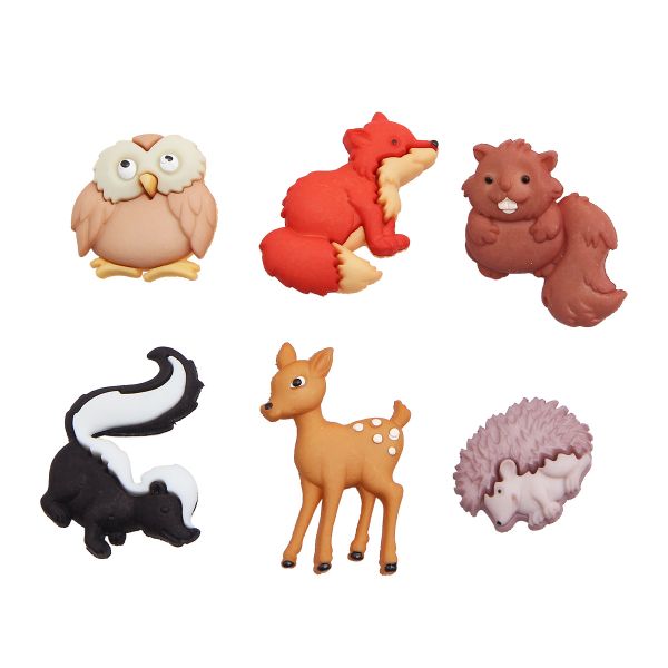 Украшения пуговицы декоративные фигурки Лесные жители пластик, 6 штук, Dress It Up