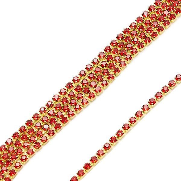 Стразы на цепи 2.5 мм, 9.14 метров, красный, SS8,5