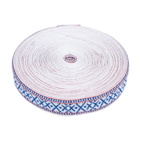 Лента (тесьма) жаккардовая 38.0 мм / 25±1 метров, для пояса, рис 9860 бело/синий №1, Gamma С3822