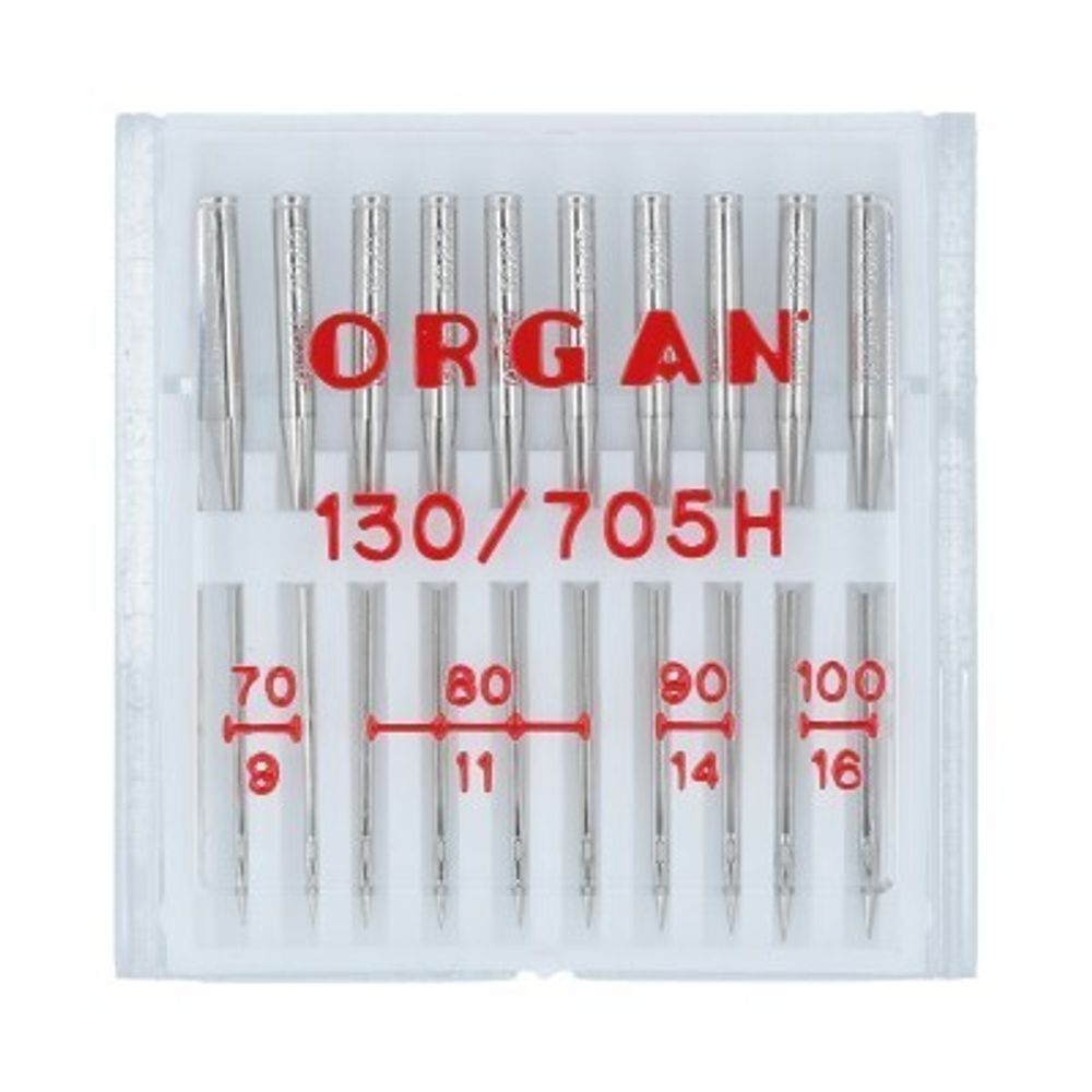 Иглы для швейных машин базовые универсальные 130/705 H, №70-100, 10 игл, в пенале 5129000 ассорти, ORGAN