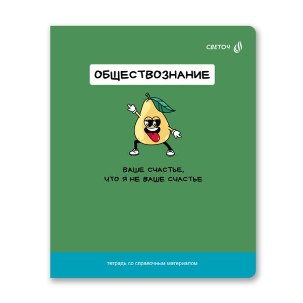 Тетрадь со справочным материалом На задней парте, выбор.лак, A5+ 48 л. на скобе 65 г/м², белизна 100 %, 10 шт, клетка, 01309 На задней парте Обществознание, Светоч Т141