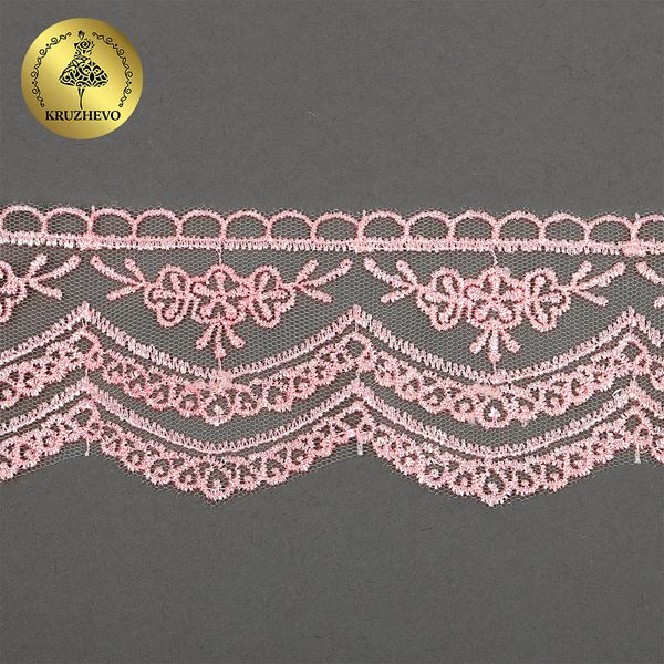 Кружево на сетке 60 мм, 2110 цв.R1815 розовый уп.13.71м, Kruzhevo