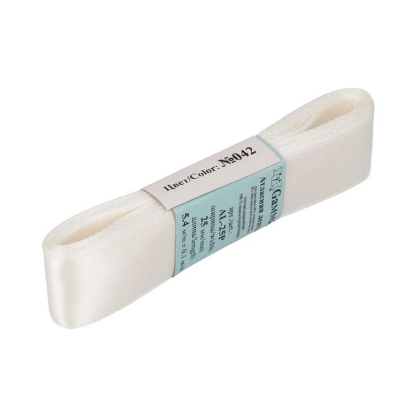 Лента атласная 1-сторонняя 25.0 мм / 5 шт по 5.4 метра, №042 молочный, Gamma AL-25P