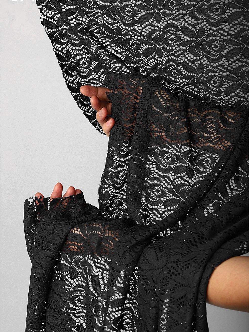 Ткань кружевная гипюр стрейч 160 г/м², ш.150см, арт.SZ031636 цв.черный, уп.25м