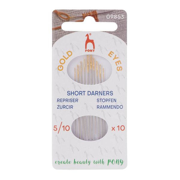 Иглы ручные для штопки короткие Darners №5/10 с золотым ушком, 10 шт, Pony, 09853