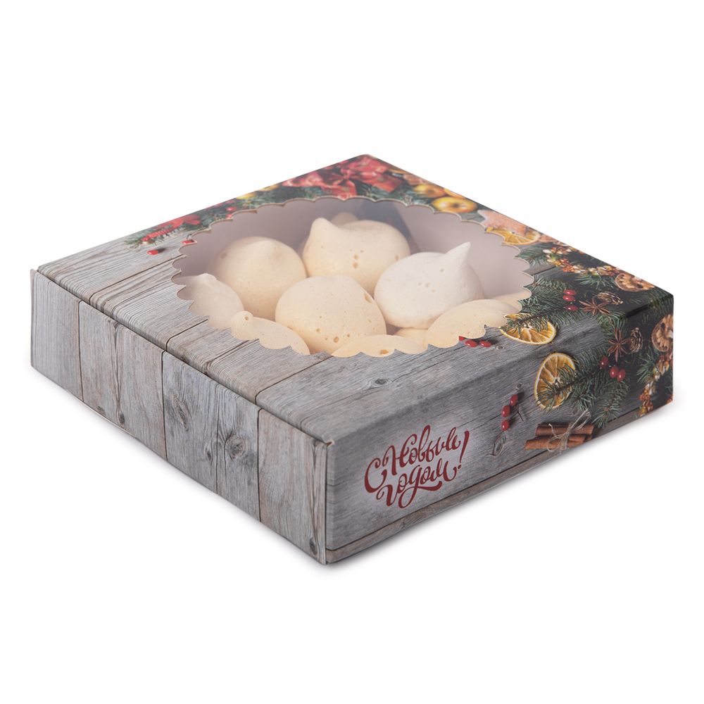 Коробка с окном для печенья 11.5х11.5х3 см, №2 Новогодний аромат, S-Chief CBC-005