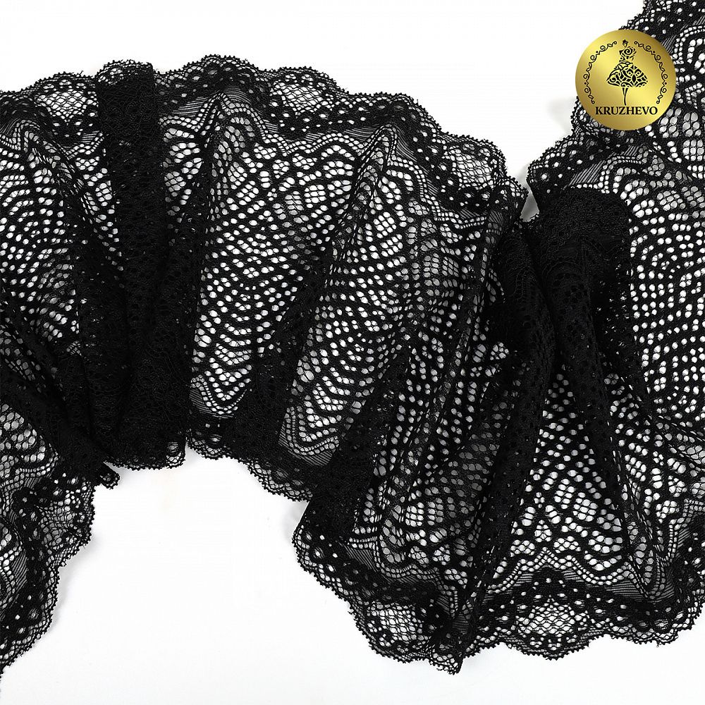 Кружево бельевое эластичное 190 мм / 3 м, 6389, цв.02 черный, Kruzhevo