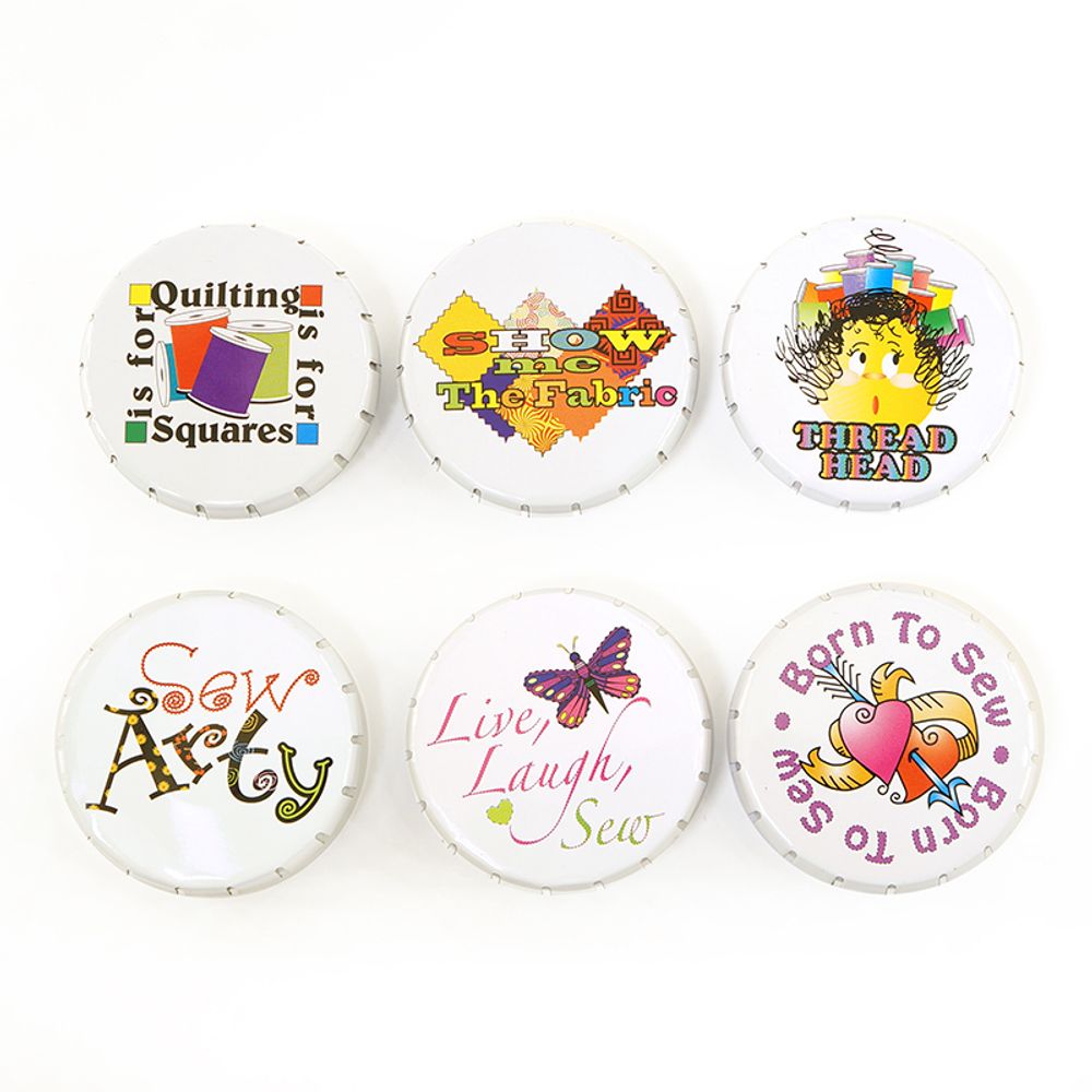 Булавки портновские гвоздики WACKY PIN TIN в жестяных круглых коробочках, 190 г, 6 коробочек/6 дизайнов, Hemline /TOS/