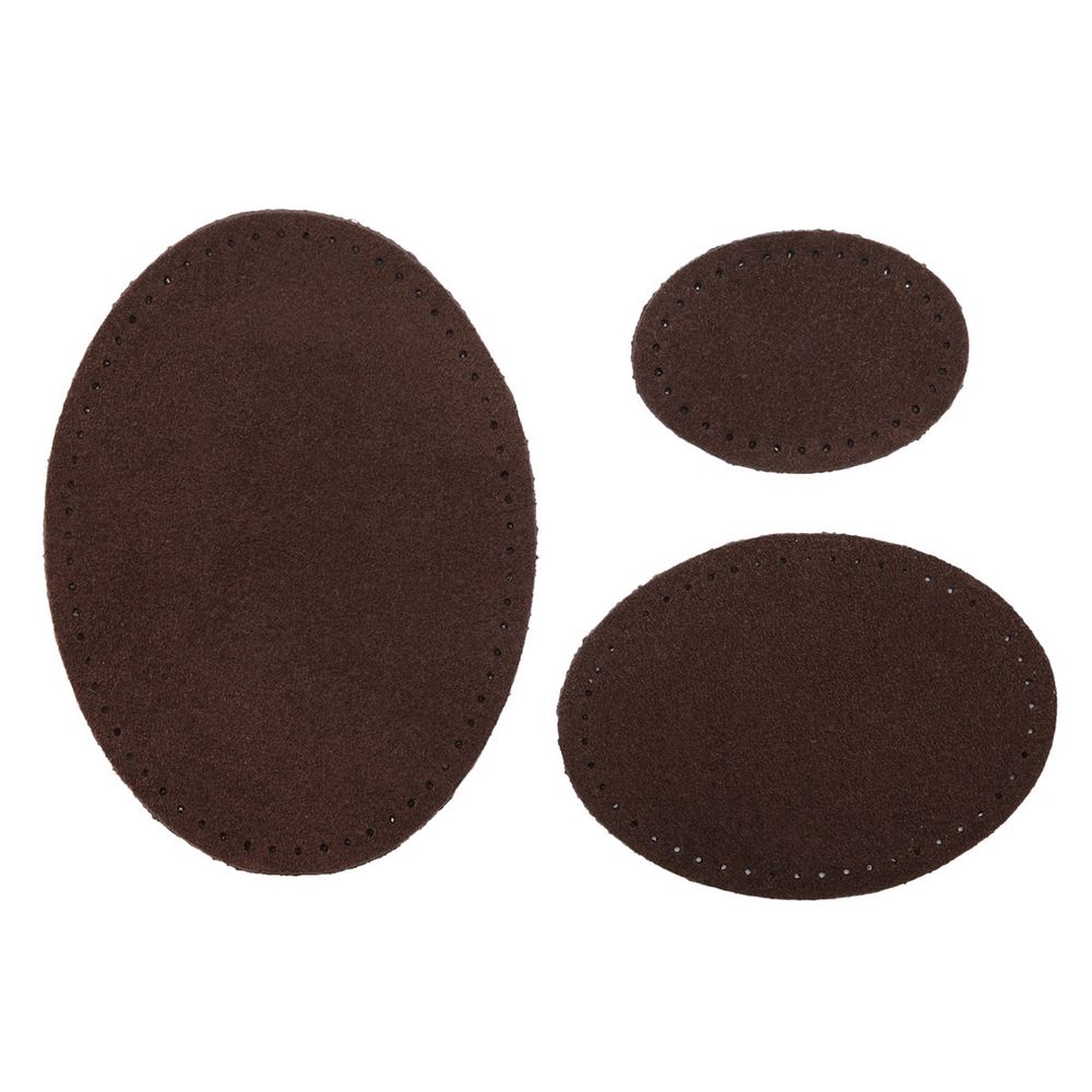 Набор заплаток пришивных из замши, овал 4х5,5см, 6х8,2см, 8х10,9см, с перфорацией, 3 шт (21 темно-коричневый), 59404