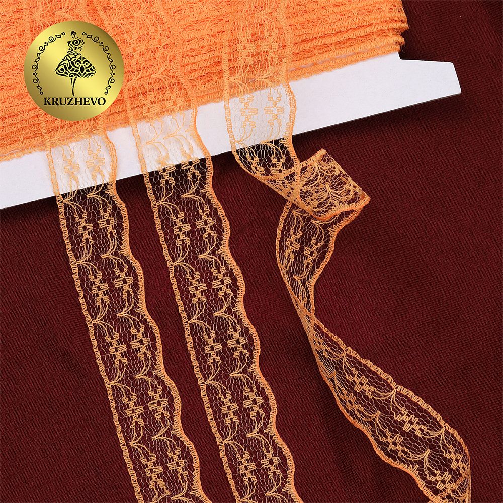 Кружево отделочное в стиле "трикотаж" 20 мм, диз. 280, цв.11 оранжевый, уп. 27,4 м