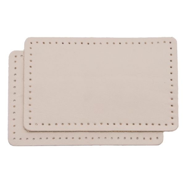 Заплатки пришивные из кожи, прямоугольник 6х9,6см с перфорацией, 2 шт, 100% кожа, 06 бежевый, 9113