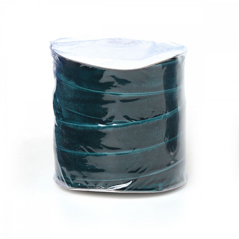 Лента бархатная (тесьма) 20.0 мм / 22.86±1 метров, арт.20VR39 нейлон цв.т.зеленый