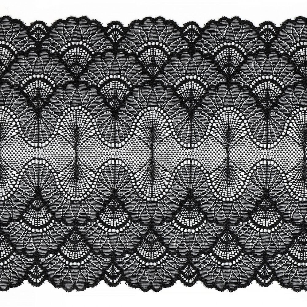 Кружево бельевое эластичное 195 мм / 10 м, цв.02 черный, Kruzhevo