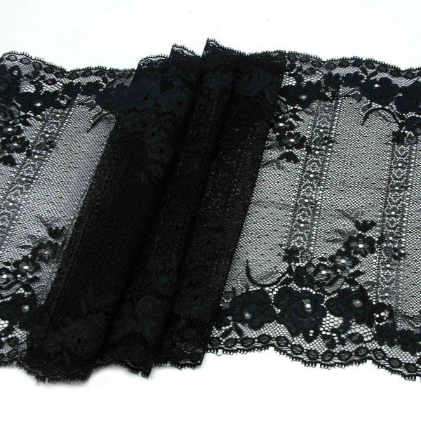 Кружево бельевое эластичное 220 мм / 2.5 метра, цвет черный