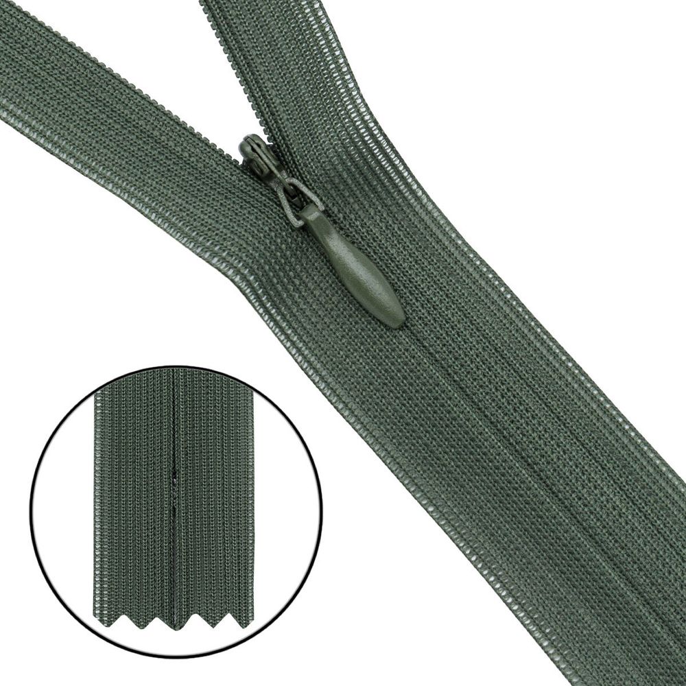 Молния потайная (скрытая) Т3 (3 мм) 1 зам., н/раз., 50 см, нейлон, F268 оливково-зеленый, 10 шт