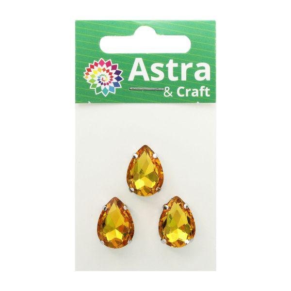 Хрустальные стразы в цапах формы капля, желтый 13х18 мм, 3 шт., АЦ004НН1318