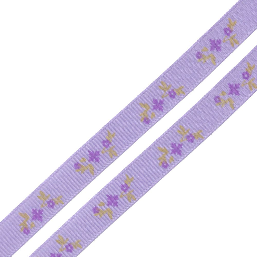 Лента репсовая (в рубчик) Веточки, 10 мм, 3м, сиреневый