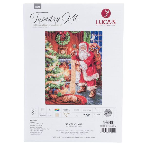 Набор для вышивания нитками Luca-S G578, гобелен Santa Claus, 21х29см