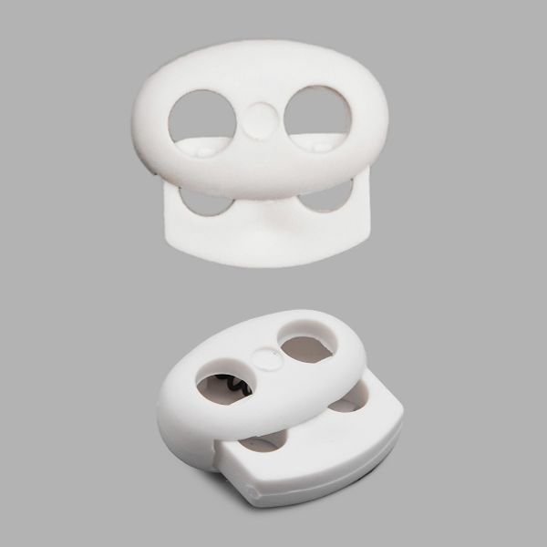 Фиксатор (зажим) для шнура пластик 2 отв., ⌀4.0 мм, 14х17 мм, овал малый, цв. кипенно-белый, 100 шт