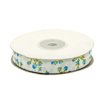 Лента репсовая (в рубчик) Розочки 1,5см*22.86 м (голубой)