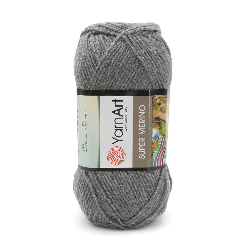 Пряжа YarnArt (ЯрнАрт) Super Merino / уп.5 мот. по 100 г, 300м, 194 серый меланж