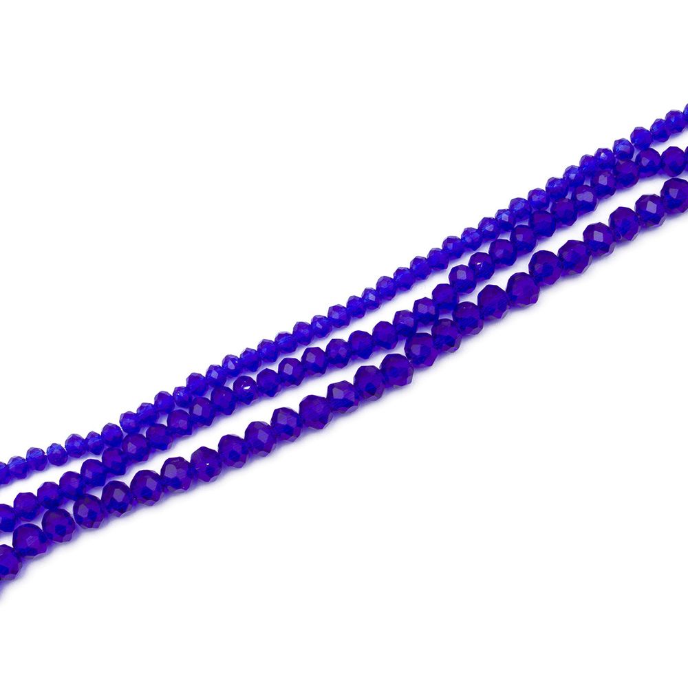 Бусины стекло ⌀2 мм, 3 мм, 4 мм, граненые, рондели, 3 нити по 38±1 см, микс, Astra&Craft, 10 синий