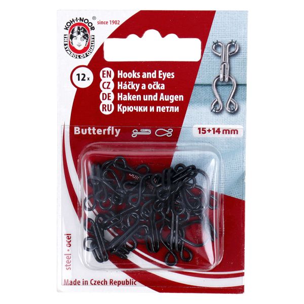 Крючки пришивные 15х8 мм, 12 шт, черный, KOH-I-NOOR 30 (6005 №1)