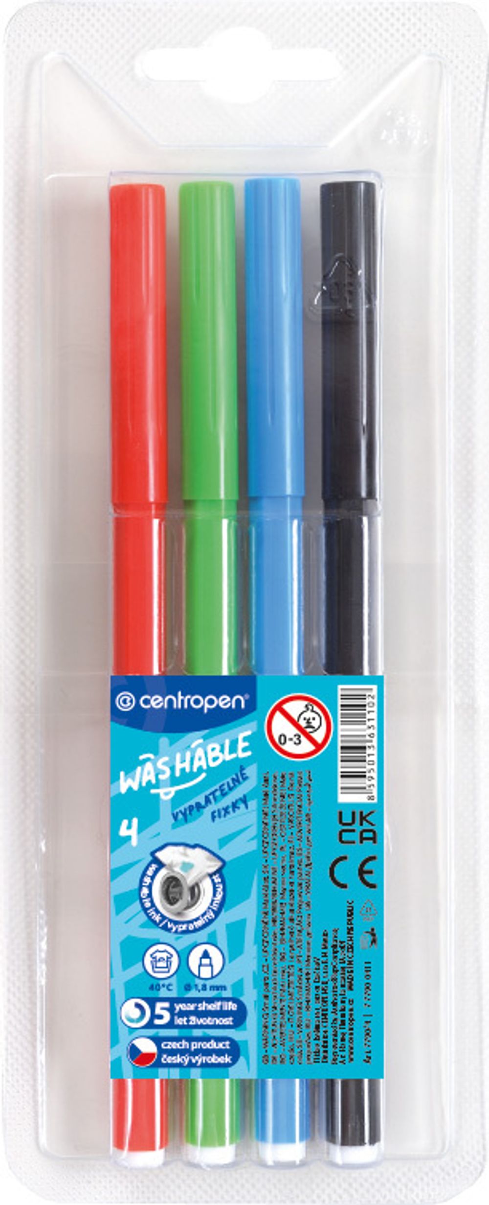 Набор цветных фломастеров Washable TP, 4 цв, Centropen 7790/4