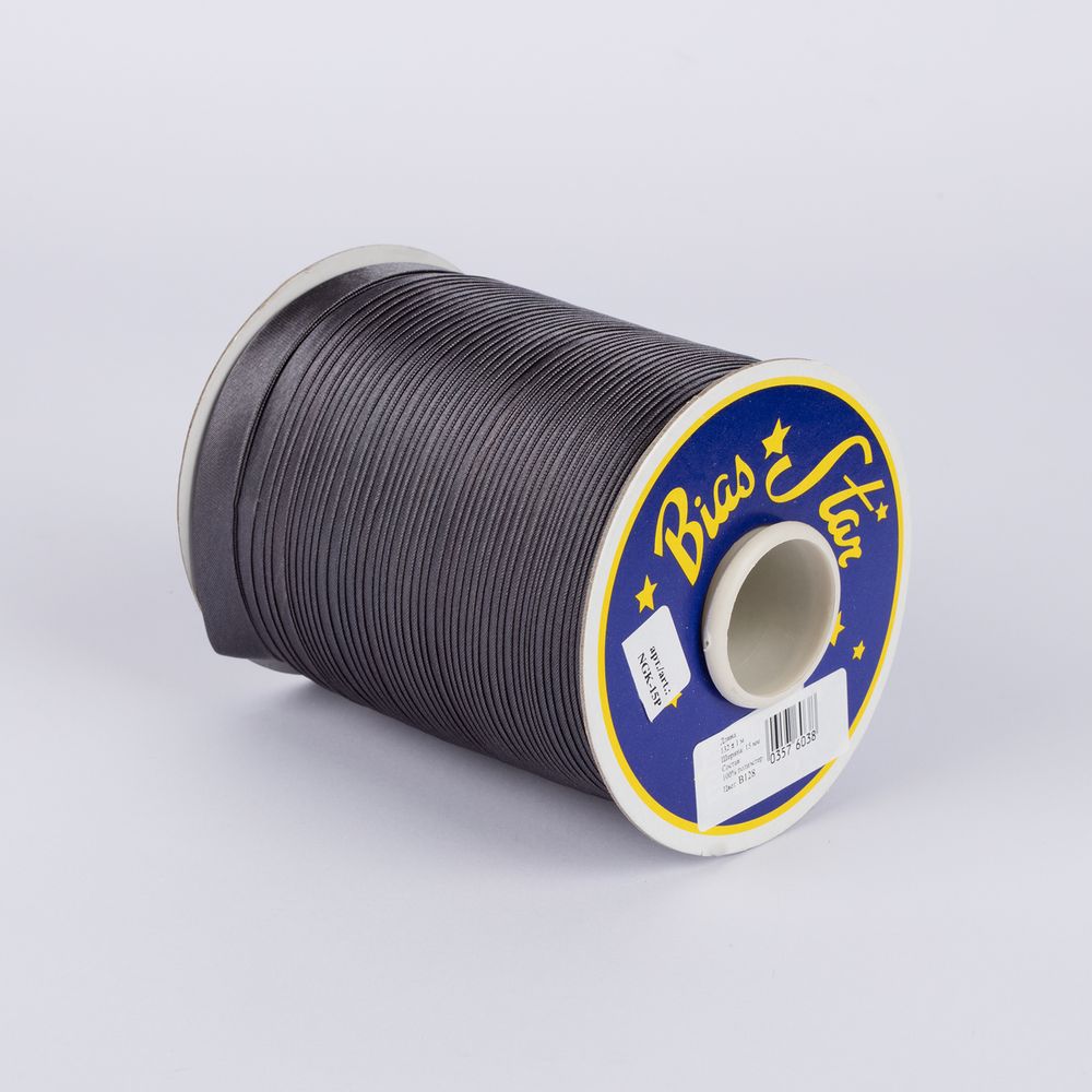 Косая бейка атласная 15 мм / 132±1 метра, В128 т. серый, NGK-15P